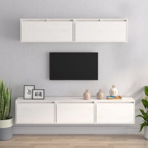 vidaXL Szafki pod TV, 5 szt., białe, lite drewno sosnowe
