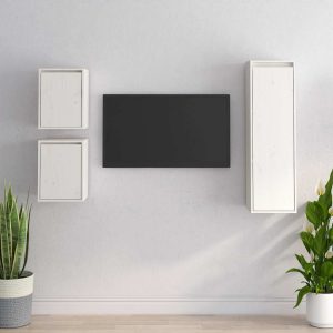 vidaXL Szafki pod TV, 3 szt., białe, lite drewno sosnowe