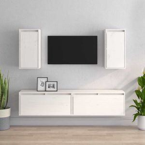 vidaXL Szafki pod TV, 4 szt., białe, lite drewno sosnowe