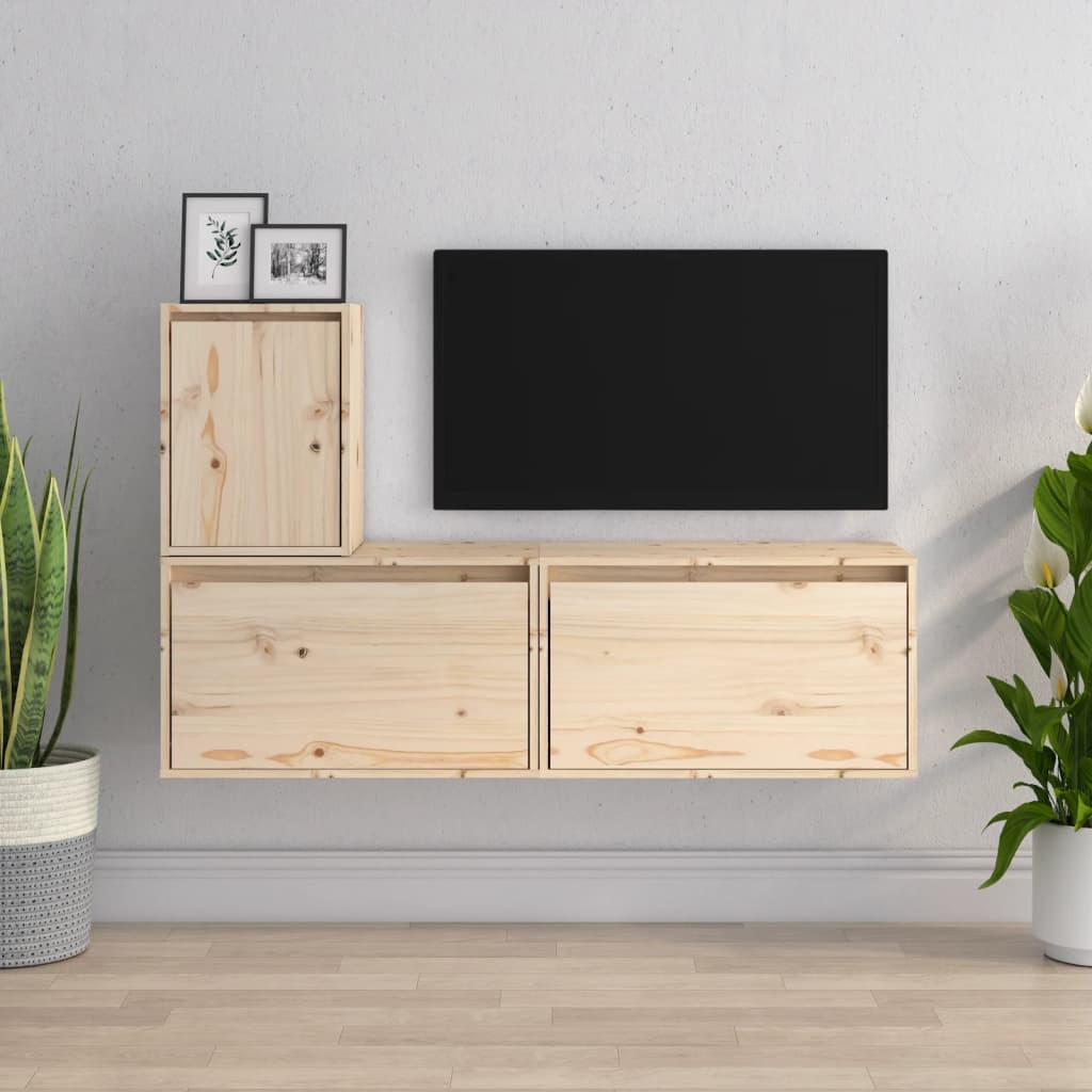 vidaXL Szafki pod TV, 3 szt., lite drewno sosnowe