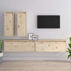 vidaXL Szafki pod TV, 4 szt., lite drewno sosnowe