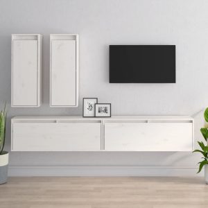 vidaXL Szafki pod TV, 4 szt., białe, lite drewno sosnowe