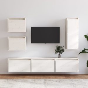 vidaXL Szafki pod TV, 6 szt., białe, lite drewno sosnowe