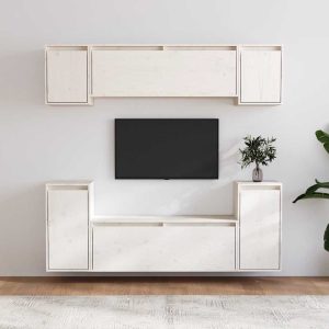 vidaXL Szafki pod TV, 6 szt., białe, lite drewno sosnowe