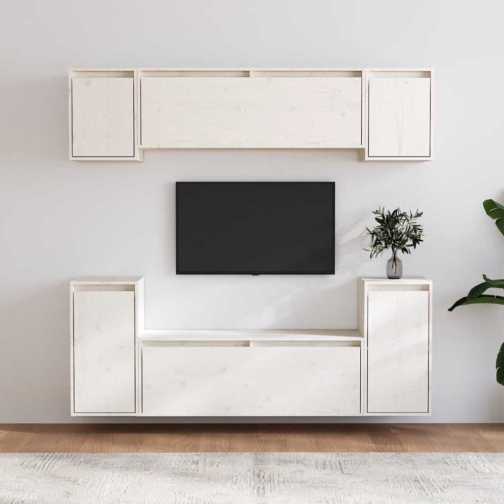 vidaXL Szafki pod TV, 6 szt., białe, lite drewno sosnowe