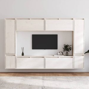 vidaXL Szafki pod TV, 8 szt., białe, lite drewno sosnowe