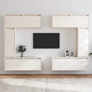 vidaXL Szafki pod TV, 6 szt., białe, lite drewno sosnowe