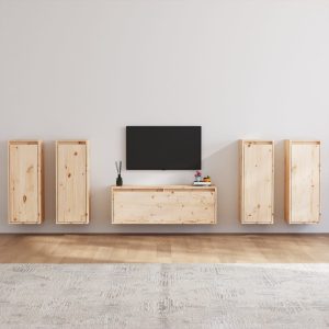 vidaXL Szafki pod TV, 5 szt., lite drewno sosnowe