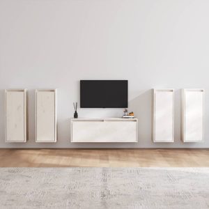 vidaXL Szafki pod TV, 5 szt., białe, lite drewno sosnowe