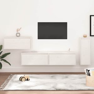 vidaXL Szafki pod TV, 4 szt., białe, lite drewno sosnowe