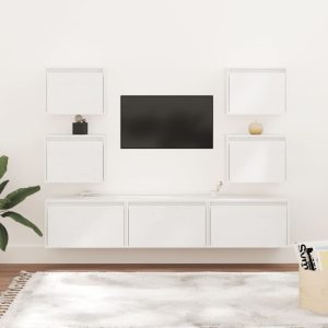 vidaXL Szafki pod TV, 7 szt., białe, lite drewno sosnowe