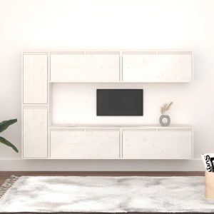 vidaXL Szafki pod TV, 6 szt., białe, lite drewno sosnowe
