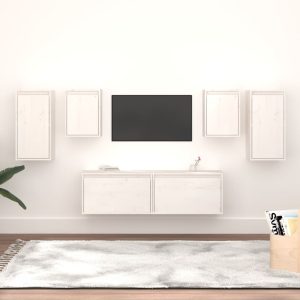 vidaXL Szafki pod TV, 6 szt., białe, lite drewno sosnowe