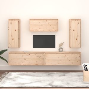 vidaXL Szafki pod TV, 5 szt., lite drewno sosnowe
