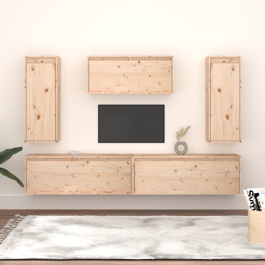 vidaXL Szafki pod TV, 5 szt., lite drewno sosnowe