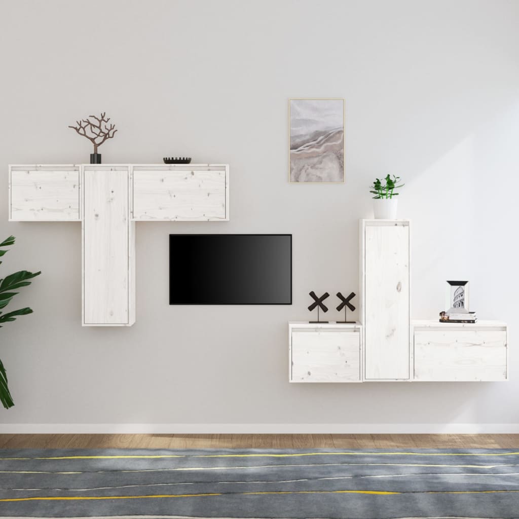vidaXL Szafki pod TV, 6 szt., białe, lite drewno sosnowe