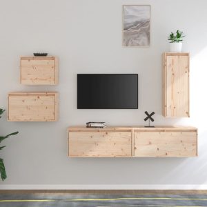 vidaXL Szafki pod TV, 5 szt., lite drewno sosnowe