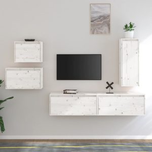 vidaXL Szafki pod TV, 5 szt., białe, lite drewno sosnowe
