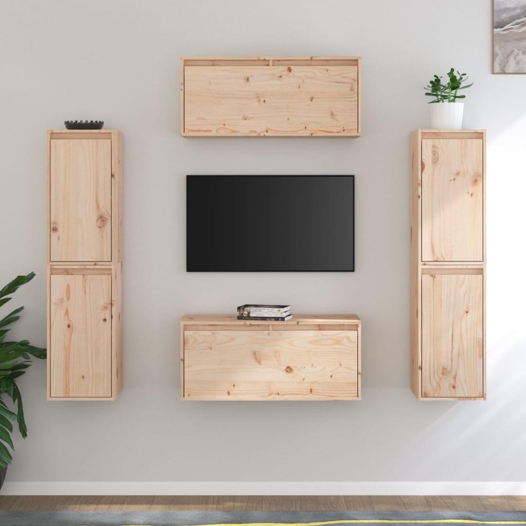 vidaXL Szafki pod TV, 6 szt., lite drewno sosnowe