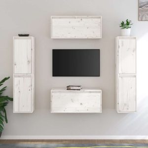 vidaXL Szafki pod TV, 6 szt., białe, lite drewno sosnowe