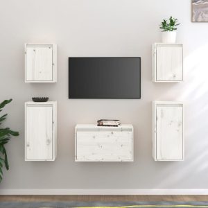 vidaXL Szafki pod TV, 5 szt., białe, lite drewno sosnowe