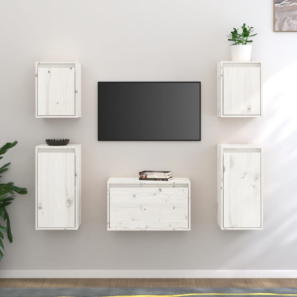 vidaXL Szafki pod TV, 5 szt., białe, lite drewno sosnowe
