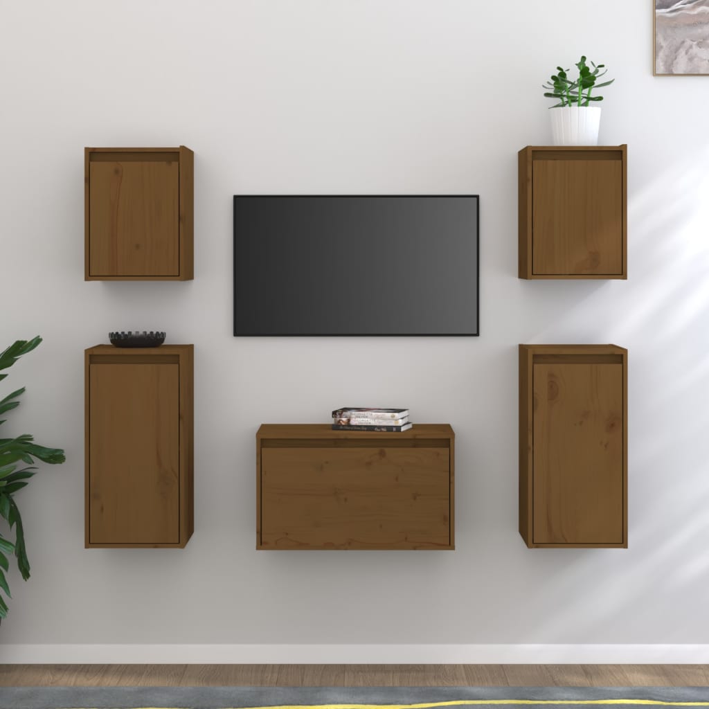 vidaXL Szafki pod TV, 5 szt., miodowy brąz, lite drewno sosnowe