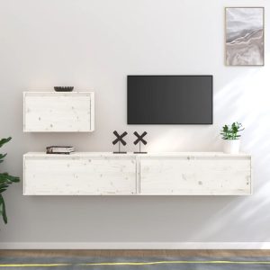 vidaXL Szafki pod TV, 3 szt., białe, lite drewno sosnowe