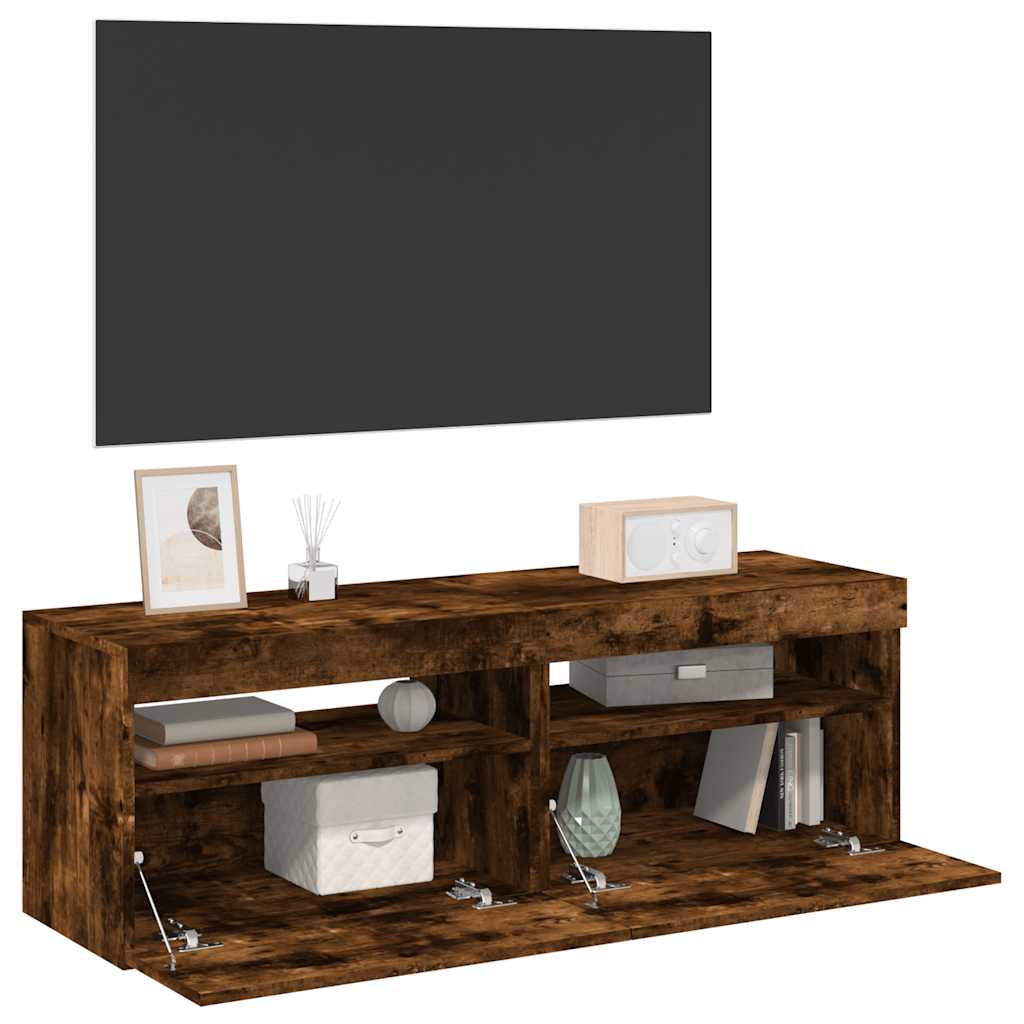vidaXL Szafki pod TV z LED, 2 szt., przydymiony dąb, 60x35x40 cm