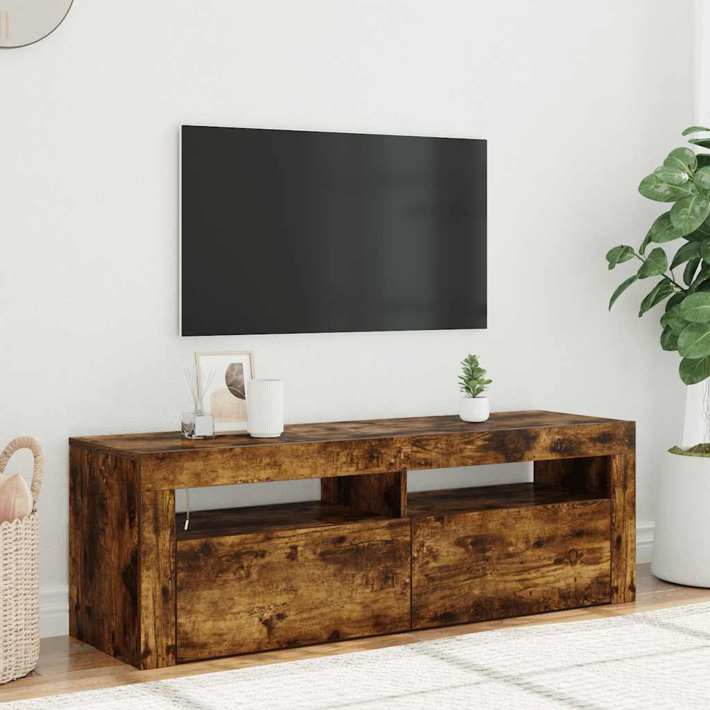 vidaXL Szafka pod TV z oświetleniem LED, przydymiony dąb, 120x35x40 cm