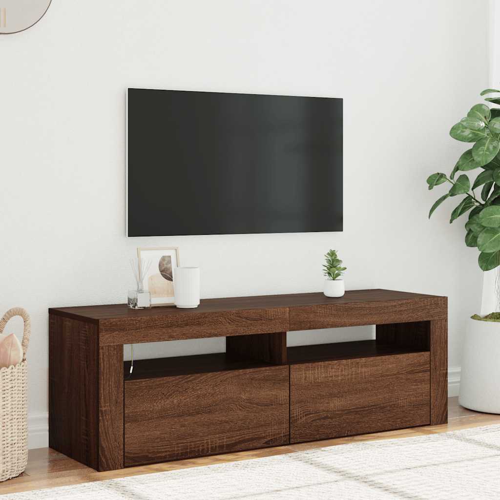 vidaXL Szafka pod TV z oświetleniem LED, brązowy dąb, 120x35x40 cm