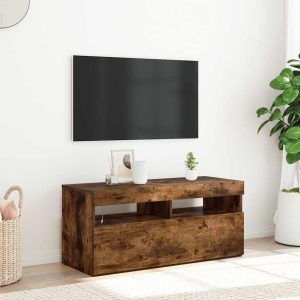 vidaXL Szafka pod TV z oświetleniem LED, przydymiony dąb, 90x35x40 cm