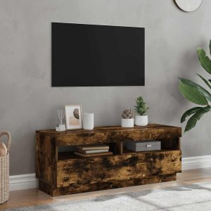 vidaXL Szafka pod TV z oświetleniem LED, przydymiony dąb, 100x35x40 cm