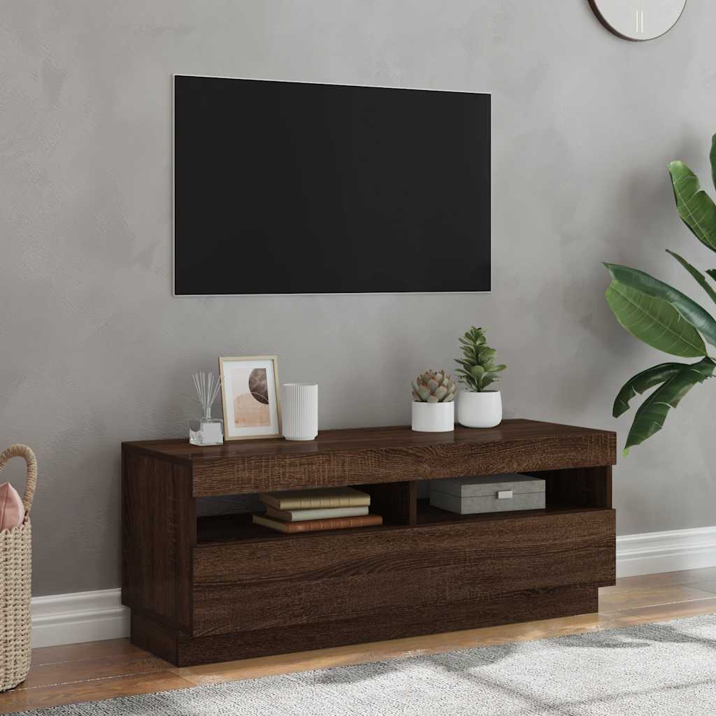 vidaXL Szafka pod TV z oświetleniem LED, brązowy dąb, 100x35x40 cm