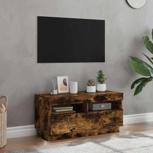 vidaXL Szafka pod TV z oświetleniem LED, przydymiony dąb, 80x35x40 cm