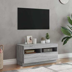 vidaXL Szafka pod TV z oświetleniem LED, szary dąb sonoma, 80x35x40 cm