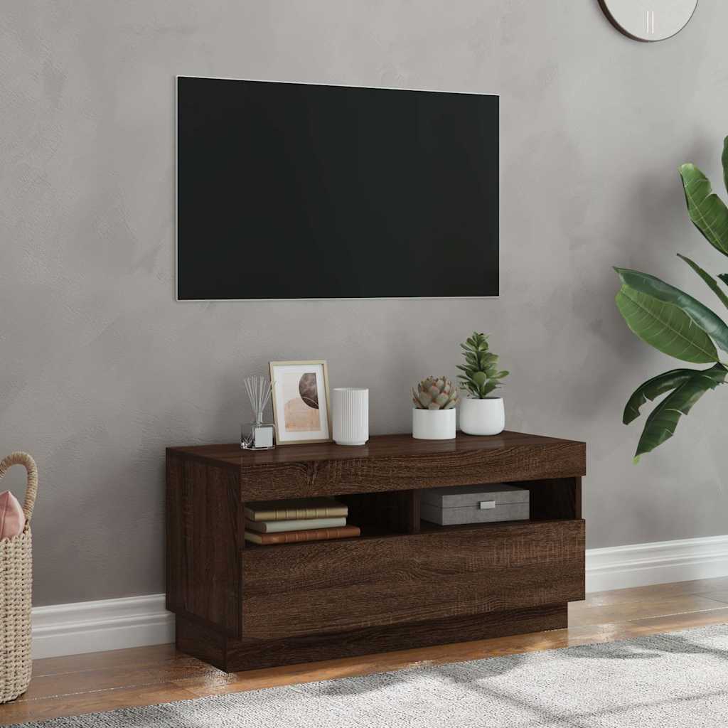 vidaXL Szafka pod TV z oświetleniem LED, brązowy dąb, 80x35x40 cm