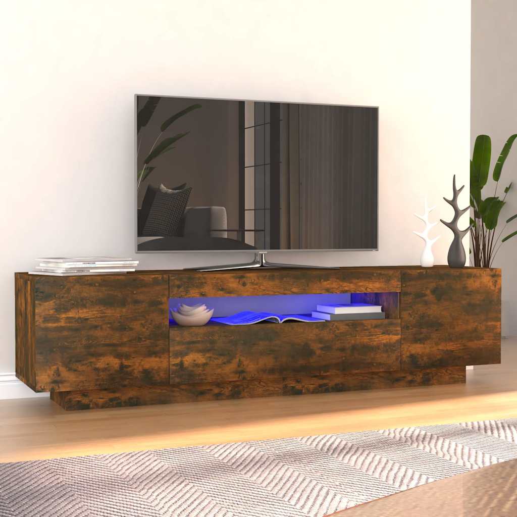 vidaXL Szafka pod TV z oświetleniem LED, przydymiony dąb, 160x35x40 cm