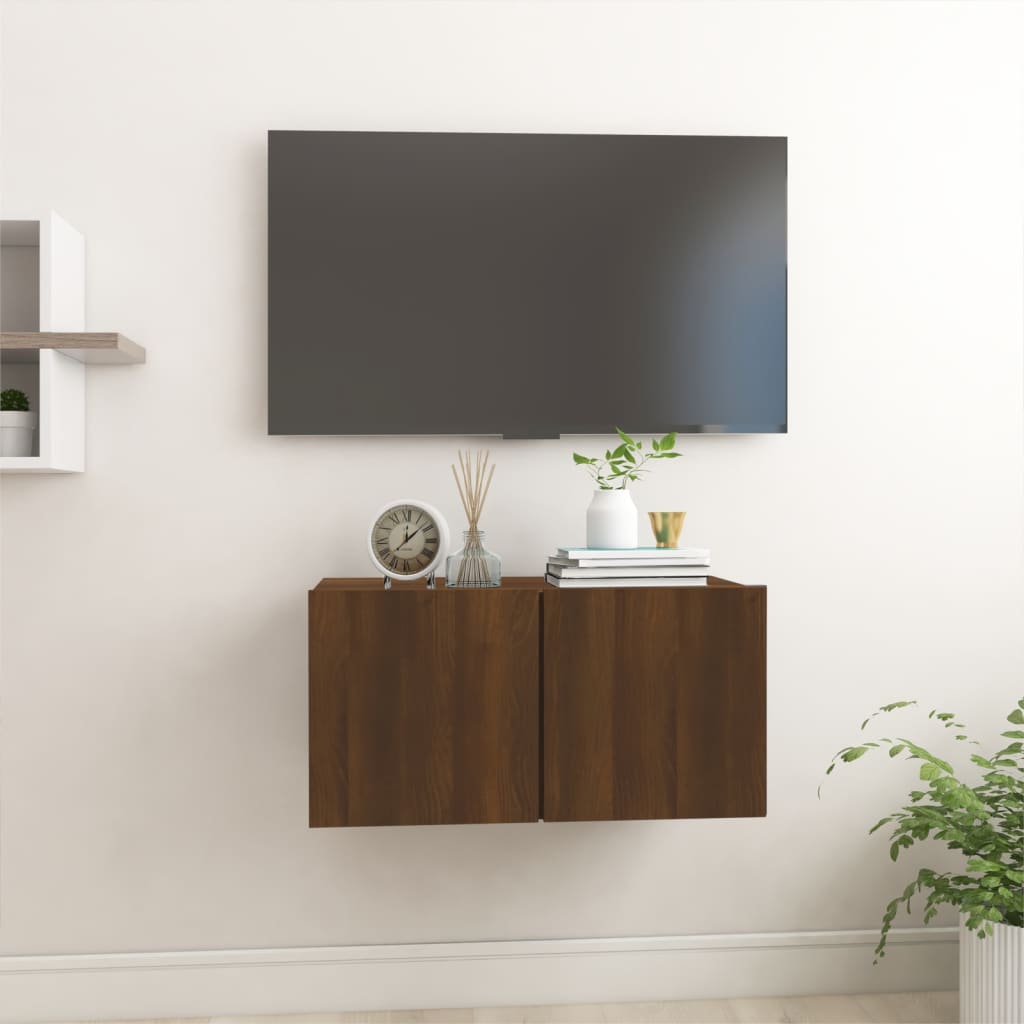 vidaXL Wisząca szafka pod TV, brązowy dąb, 60x30x30 cm