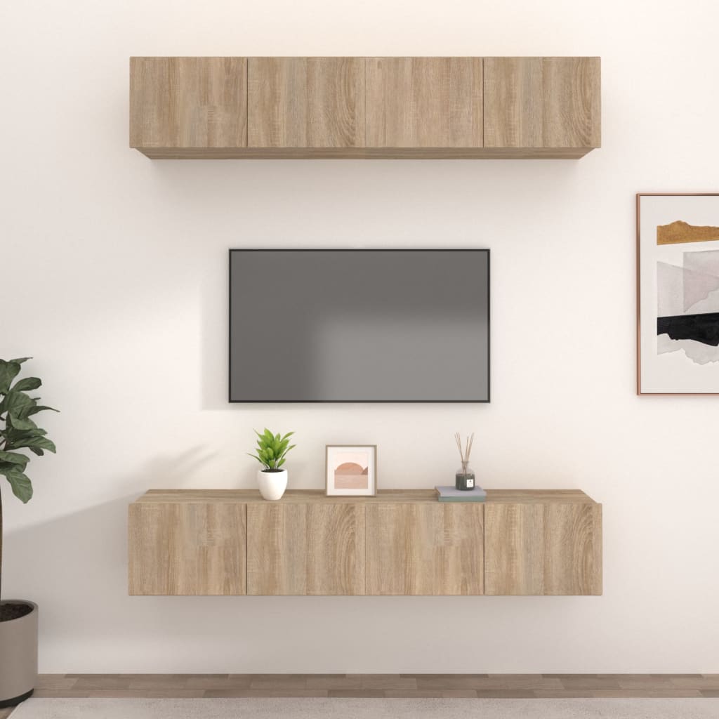 vidaXL Ścienne szafki TV, 4 szt., dąb sonoma, 80x30x30 cm