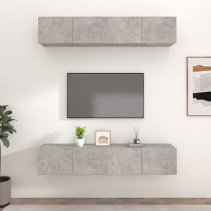 vidaXL Ścienne szafki TV, 4 szt., szarość betonu, 80x30x30 cm