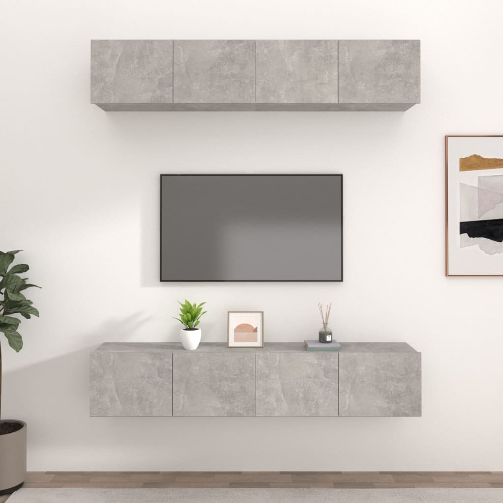 vidaXL Ścienne szafki TV, 4 szt., szarość betonu, 80x30x30 cm