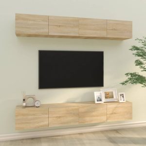 vidaXL Szafki ścienne TV, 4 szt., dąb sonoma, 100x30x30 cm