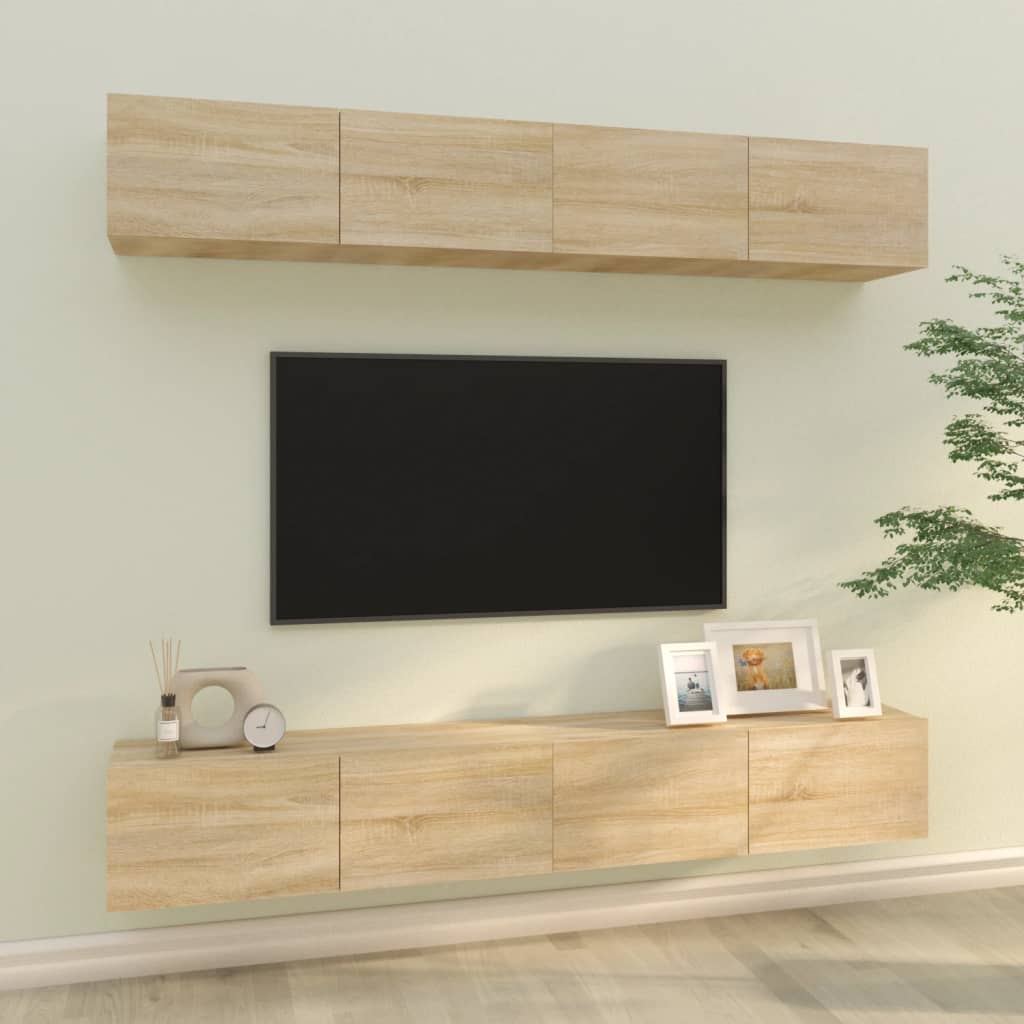 vidaXL Szafki ścienne TV, 4 szt., dąb sonoma, 100x30x30 cm