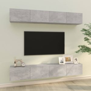 vidaXL Szafki ścienne pod TV, 4 szt., betonowa szarość, 100x30x30 cm