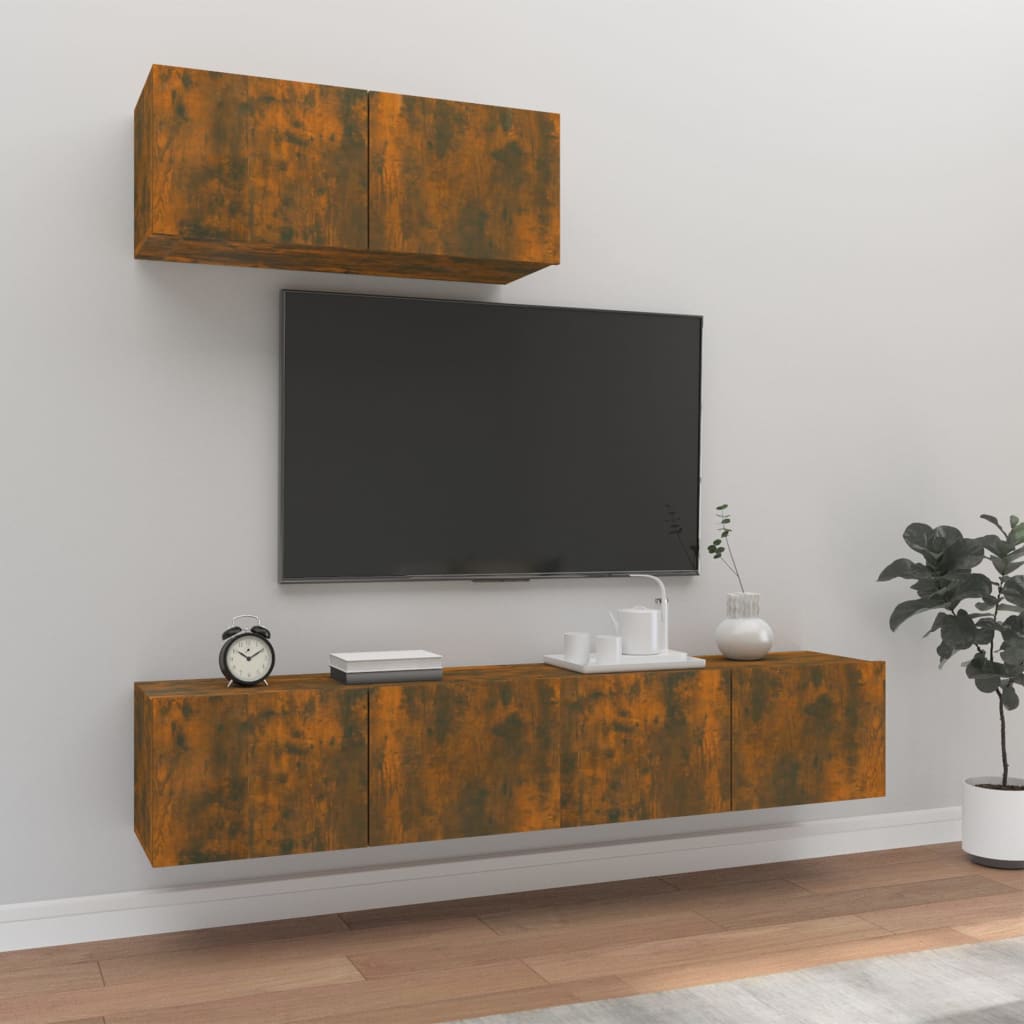 vidaXL Zestaw 3 szafek TV, przydymiony dąb, materiał drewnopochodny