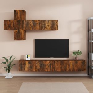 vidaXL Zestaw 7 szafek TV, przydymiony dąb, materiał drewnopochodny