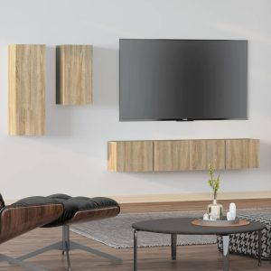 vidaXL Zestaw 4 szafek telewizyjnych, dąb sonoma