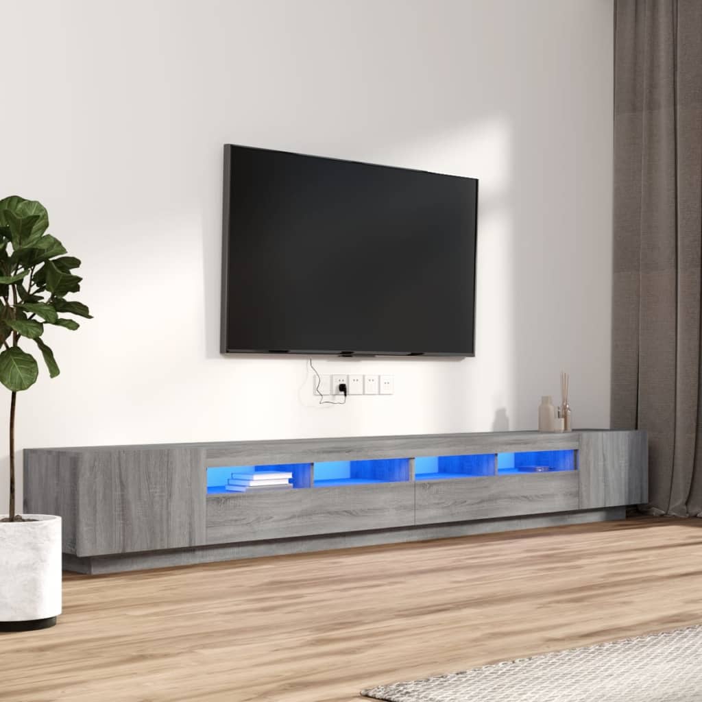 vidaXL Zestaw 3 szafek TV z oświetleniem LED, szary dąb sonoma