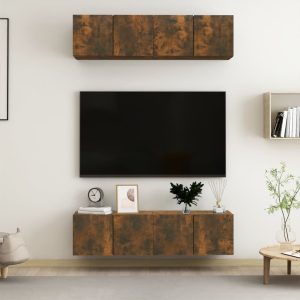 vidaXL Ścienne szafki TV, 4 szt., przydymiony dąb, 60x30x30 cm